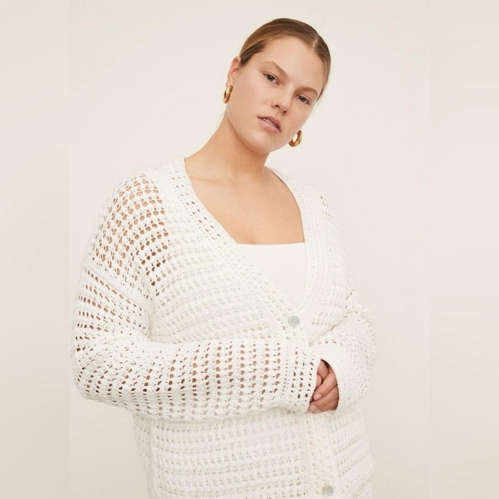 Vince Crochet Cardigan Sweater in Cream White Size M